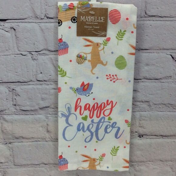 Happy Easter 3 Pc Kitchen Set Spring Pastel Blue Dish Towel/Pot Holder/Oven Mitt - Picture 4 of 9